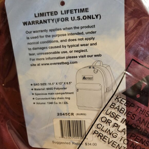Everest Backpack Burgundy New - Picture 4 of 5